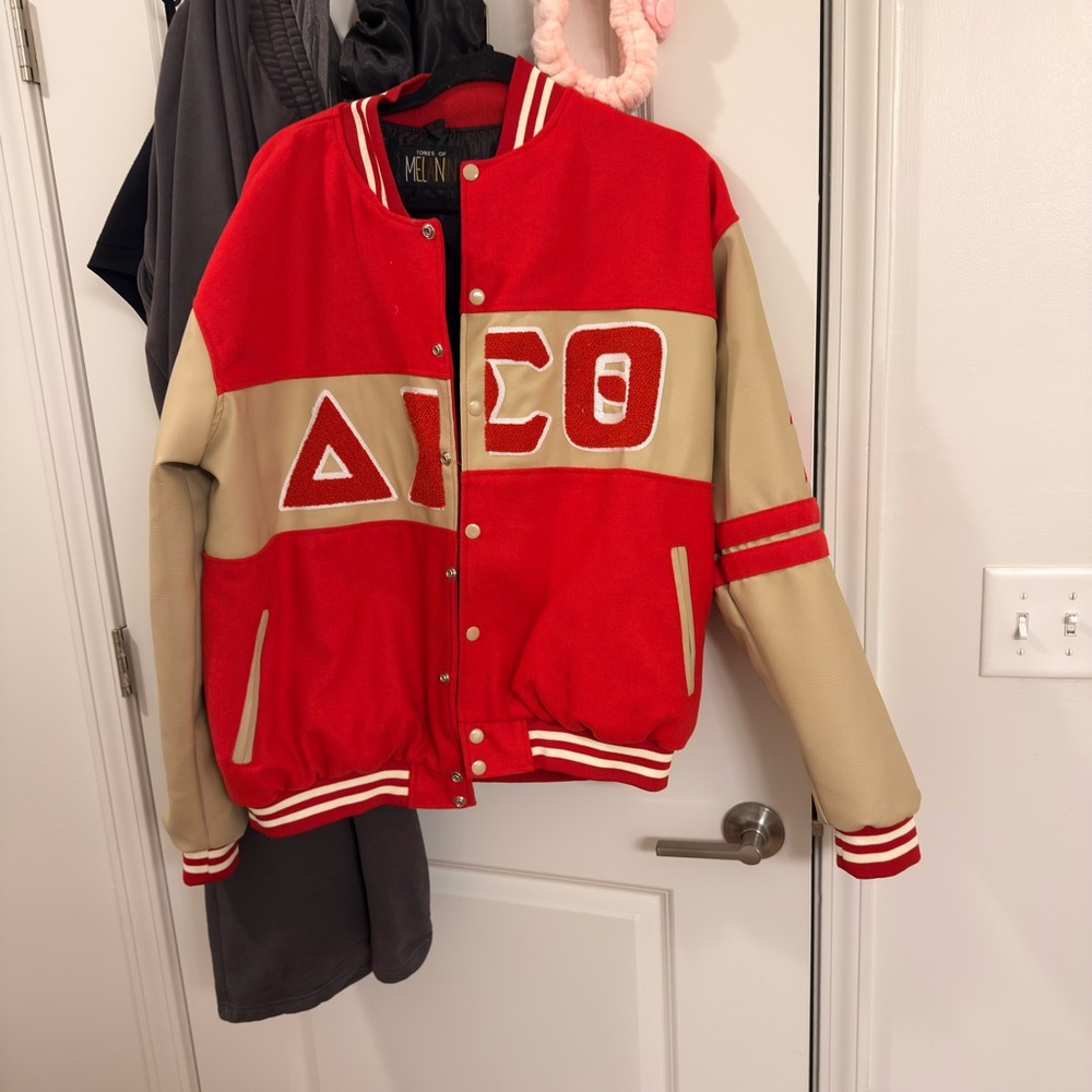 Red and Tan Delta Sigma Theta Varsity Jacket